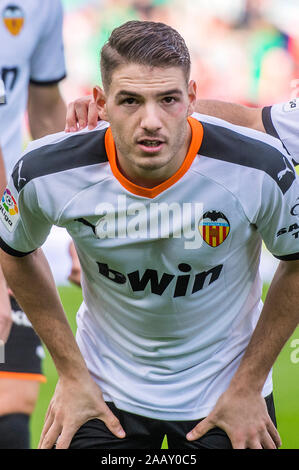 Séville, 23-11-2019. Primera Division Ligue espagnole. LaLiga. L'Estadio Benito Villamarin. Manu Vallejo (Valence CF) durant le jeu Real Betis - Valencia CF. Banque D'Images