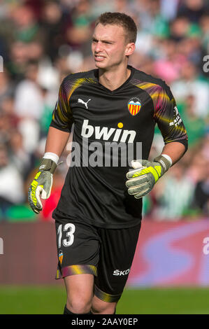 Séville, 23-11-2019. Primera Division Ligue espagnole. LaLiga. L'Estadio Benito Villamarin. Jasper Cillessen (Valence CF) durant le jeu Real Betis - Valencia CF. Banque D'Images