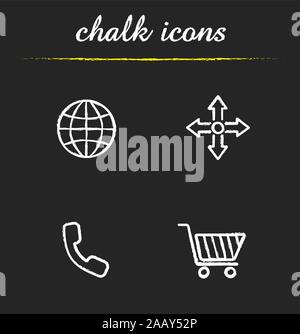 Magasin Web icons set. Dans le monde entier, la livraison, l'appel et achetez des illustrations. Shopping Internet dessins tableau vecteur isolé Illustration de Vecteur