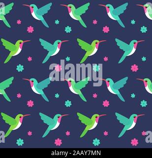 Les colibris et fleurs motif transparent. Floral background avec colibri oiseaux, nature tropicale illustration vectorielle. Illustration de Vecteur