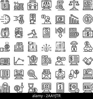 Prêt en ligne style du contour, icons set Illustration de Vecteur