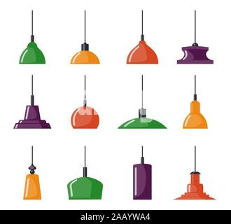 Lampes suspendues, ensemble. Lustres, lampes, ampoules - éléments de l'intérieur est moderne, belle icône collection. Vector illustration isolé Illustration de Vecteur