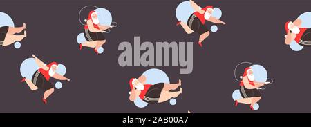 Gras set père noël faire différents exercices d'entraînement de formation de poids bearded man concept de perte de poids célébration de Noël fêtes de fin d'année modèle homogène d'illustration vectorielle horizontale Illustration de Vecteur