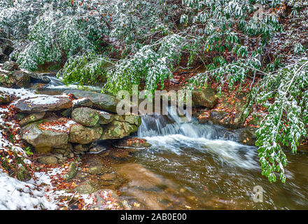 D'un coup horizontal Smoky Mountain Stream en hiver. Banque D'Images