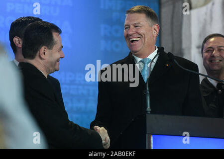 Bucarest, Roumanie - 24 novembre 2019 : le Président Klaus Iohannis après les sondages de sortie ont été publiés, à Bucarest, Roumanie, . Selon sortie Banque D'Images