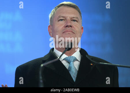 Bucarest, Roumanie - 24 novembre 2019 : le Président Klaus Iohannis après les sondages de sortie ont été publiés, à Bucarest, Roumanie, . Selon sortie Banque D'Images