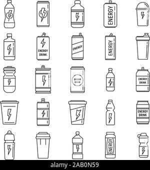 Boisson énergétique Boost icons set. Contours ensemble d'icônes vectorielles boisson énergétique boost pour la conception web isolé sur fond blanc Illustration de Vecteur