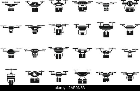Service de livraison de drones icons set. Simple jeu d'icônes vectorielles service de livraison de drones pour la conception web sur fond blanc Illustration de Vecteur