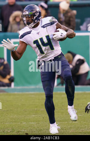 24 novembre 2019 : Seattle Seahawks wide receiver D.K. Metcalf (14) en action au cours de la NFL match entre les Seattle Seahawks et les Philadelphia Eagles au Lincoln Financial Field à Philadelphie, Pennsylvanie. Christopher Szagola/CSM Banque D'Images