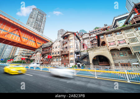 Les routes et les bâtiments anciens célèbres : Hongyadong, Chongqing, Chine. Banque D'Images