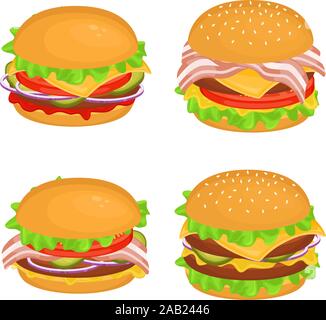 Ensemble de délicieux hamburgers avec escalope. Vector illustration de la restauration rapide. La malbouffe. Illustration de Vecteur