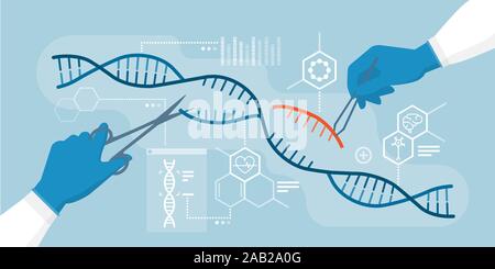 Les scientifiques de l'analyse DNA helix et l'édition au sein du génome des organismes, la technologie CRISPR Illustration de Vecteur