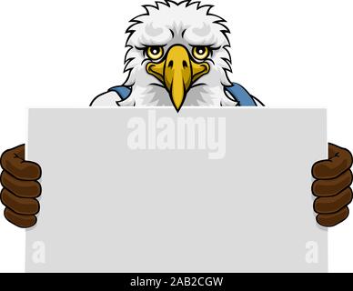 Eagle Cartoon Mascot Handyman Holding Sign Illustration de Vecteur