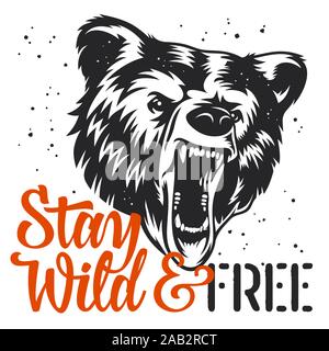 La typographie fait main et tête de l'ours pour trendy t-shirt design. Affiches de motivation et d'inspiration. Graphic Tee. Grunge textures. Illustration de Vecteur