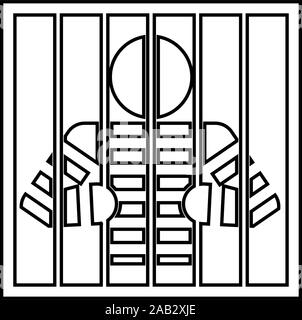 Prisonnier derrière les barreaux est titulaire d'accouplement avec ses mains homme colère regarder à travers l'incarcération en prison réseau icône concept contours vecteur de couleur noire Illustration de Vecteur