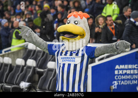 23 novembre 2019, American Express Community Stadium, Brighton et Hove, Angleterre, Premier League, Brighton et Hove Albion v Leicester City:Brighton Mascot Crédit : Phil Westlake/News Images Banque D'Images