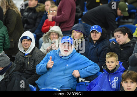 23 novembre 2019, American Express Community Stadium, Brighton et Hove, Angleterre, Premier League, Brighton et Hove Albion v Leicester City:Brighton Fans Crédit : Phil Westlake/News Images Banque D'Images