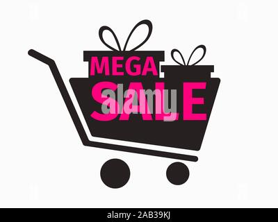 Vendredi noir vente mega bannière avec panier et coffrets cadeaux. Vector illustration Illustration de Vecteur