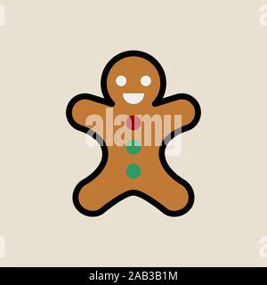 Gingerbread Man style plat simple icône symbole de Noël. Illustration de Vecteur