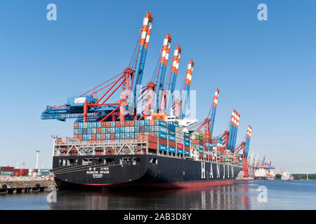 Containerschiffe suis Containerterminal Burchardkai im Hamburger Hafen |Porte-conteneurs au port de Hambourg container terminal Burchardkai| Banque D'Images
