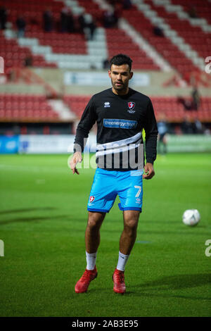 19 novembre 2019, dans le comté de sol, Swindon, Angleterre ; unis en FA Cup, Premier tour Replay, Swindon Town v Cheltenham Town : Conor Thomas de Cheltenham Town Crédit : Gareth Dalley/News Images Banque D'Images