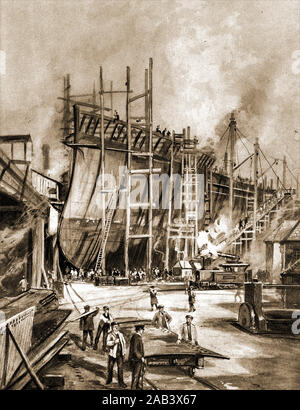 Début de l'illustration de la construction d'un cuirassé dreadnought à Elswick shipyard sur la Tyne, Royaume-Uni Banque D'Images