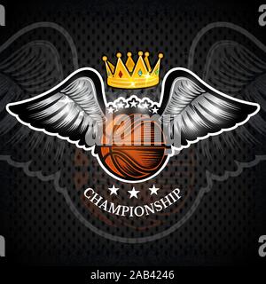 Ballon de basket-ball avec des ailes et de la couronne. Logo sport vecteur pour toute équipe et championnat Illustration de Vecteur