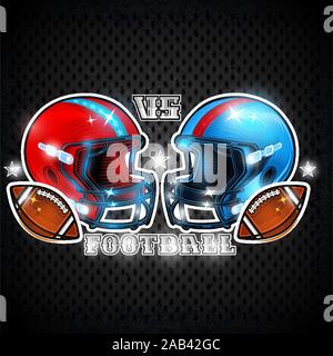 ? ? ? ? ? ?Le bleu et le rouge Football américain Casques en face de l'autre dans le centre. Logo sport pour toute équipe ou la concurrence Illustration de Vecteur