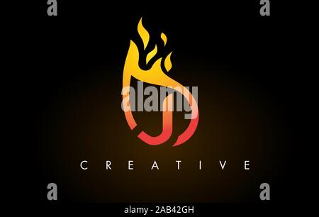 J Lettre flamme Logo Design Icon avec des couleurs Jaune Orange et les flammes Vector Illustration. Illustration de Vecteur