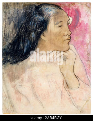 Paul Gauguin, UNE Tahitienne avec une fleur dans ses cheveux, portrait dessin , 1891-1892 Banque D'Images