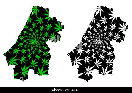 Vente Rabat Kénitra Région (Royaume du Maroc, Maroc) la carte est conçue de feuilles de cannabis, vert et noir-Errbat-Sla Qnitra site faite de mariju Illustration de Vecteur