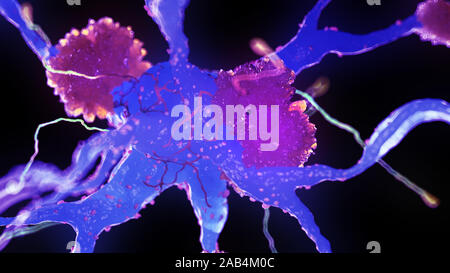 Rendu 3d illustration médicale des cellules nerveuses atteintes de la maladie d'alzheimer Banque D'Images
