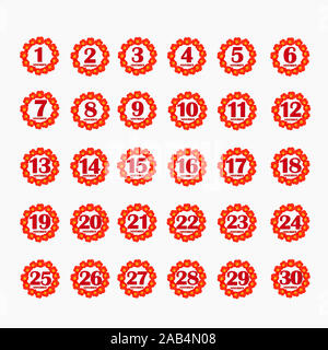 Ensemble de boutons avec des dates de calendrier pour le mois de novembre. Pour la planification des journées importantes. Des bannières pour les jours fériés et les jours spéciaux. Illustration avec fond blanc. Banque D'Images