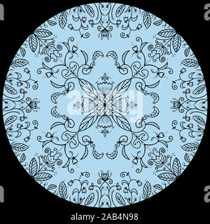 Symetric mandala. Monochromatique, nuances de bleu.. Fleur, feuillage. Boho, romantique. Bandana Banque D'Images