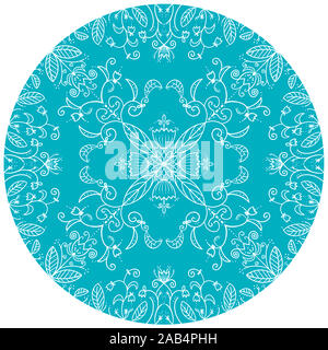 Symetric mandala. Monochromatique, nuances de bleu.. Fleur, feuillage. Boho, romantique. Bandana Banque D'Images