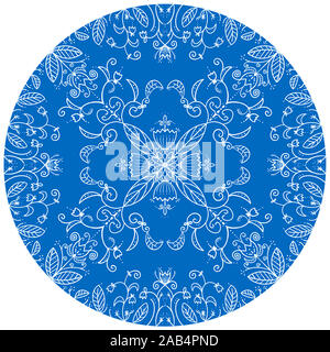 Symetric mandala. Monochromatique, nuances de bleu.. Fleur, feuillage. Boho, romantique. Bandana Banque D'Images