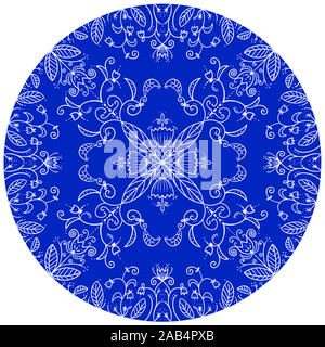 Symetric mandala. Monochromatique, nuances de bleu.. Fleur, feuillage. Boho, romantique. Bandana Banque D'Images