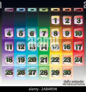 Calendrier original pour novembre 2019 en russe. Ensemble de boutons avec des dates de calendrier pour le mois de novembre. Pour la planification des journées importantes. Des bannières pour les jours fériés et les jours spéciaux. L'illustration. Illustration de Vecteur