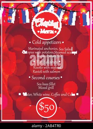 Menu russe vierge. Menu de fête bannière lumineuse. Modèle de fête avec des drapeaux de la Russie . Vector Illustration. Illustration de Vecteur