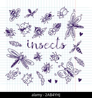 Jeu doodle insectes, vector collection sur Remarque historique Illustration de Vecteur