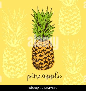 Vector illustration d'ananas, fond tropical Illustration de Vecteur