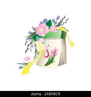 8 mars sur un calendrier de pliage et de fleurs vector Illustration de Vecteur