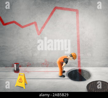 Peinture des travailleurs du cycle économique sur le mur- 3D-illustration. 3D-illustration, Banque D'Images