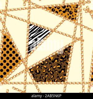 La texture de la peau des animaux avec des chaînes d'or sur fond de couleur. Une façon harmonieuse imprimer pour le tissu. - Vector Illustration de Vecteur