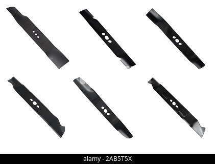 Pour les lames de tondeuses à gazon, lame jardinage, isolé dans l'arrière-plan blanc, collage de lames. Banque D'Images
