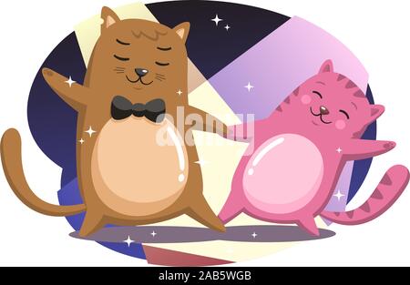 Deux chats dancing cartoon illustration Illustration de Vecteur