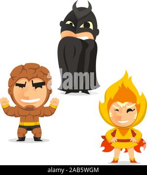 Les enfants en super-héros en costumes ensemble isolé sur fond blanc cartoon vector illustration Illustration de Vecteur