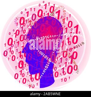 Avec les données de la tête entourée de zéros et de code binaire Illustration de Vecteur