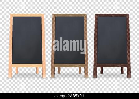 Vector réaliste 3d en bois blanc Tableau pour Restaurant Menu Icon Set libre isolé. Rue publicité Stand Sandwich, Pancarte de trottoir. Chalkboa Illustration de Vecteur