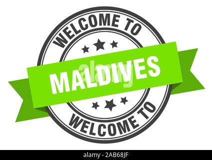 Maldives stamp. Bienvenue aux Maldives panneau vert Illustration de Vecteur